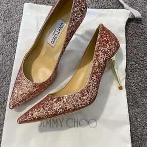 Jimmy Choo rose gold glitter heels size 37!